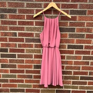 Blue Rain Dusty Pink Chiffon Shift Halter Mini Dress